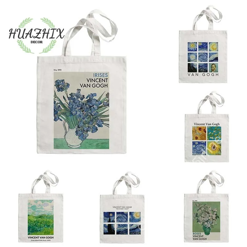 

Women's Handbag Van Gogh Painting Style Canvas Shoulder Bag High Capacity Tote Bags Aesthetics Shopping Bags Handbags for Girls