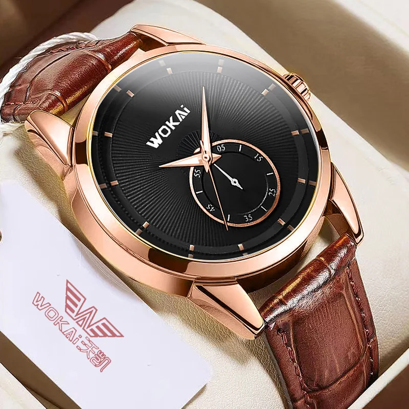 WOKAI high quality fashion personality large dot men's leather belt quartz watch men without polar waterproof clock simple retro 2 count waterproof car watch handlebar table clock auto accessories motorcycle aluminum retro