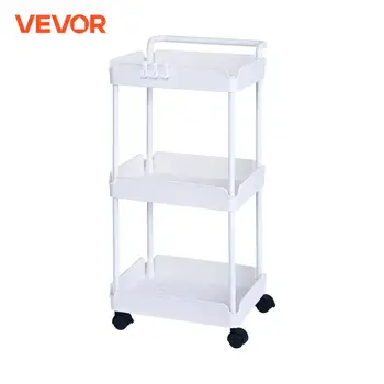 VEVOR Carrello Multiuso 3 Ripiani a Rotelle Carrello Portaoggetti 370x355x761 mm Ruote Bloccabili Carico Max. 45kg, Carrello Mobile Materiale PP Portaoggetti Salvaspazio Ufficio Cucina Colore Bianco 1