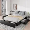 Full Size Platform Bed Frame with 3 Storage Drawers, Faux Leather Upholstered, Wooden Slats Support, No Box Spring Needed 1