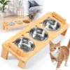 Stainless Steel Elevated Cat feeder Bowl Stand with 3 Dishes Feeder for Dry Wet Food Water AntiSlip Double Handl Cat accessories