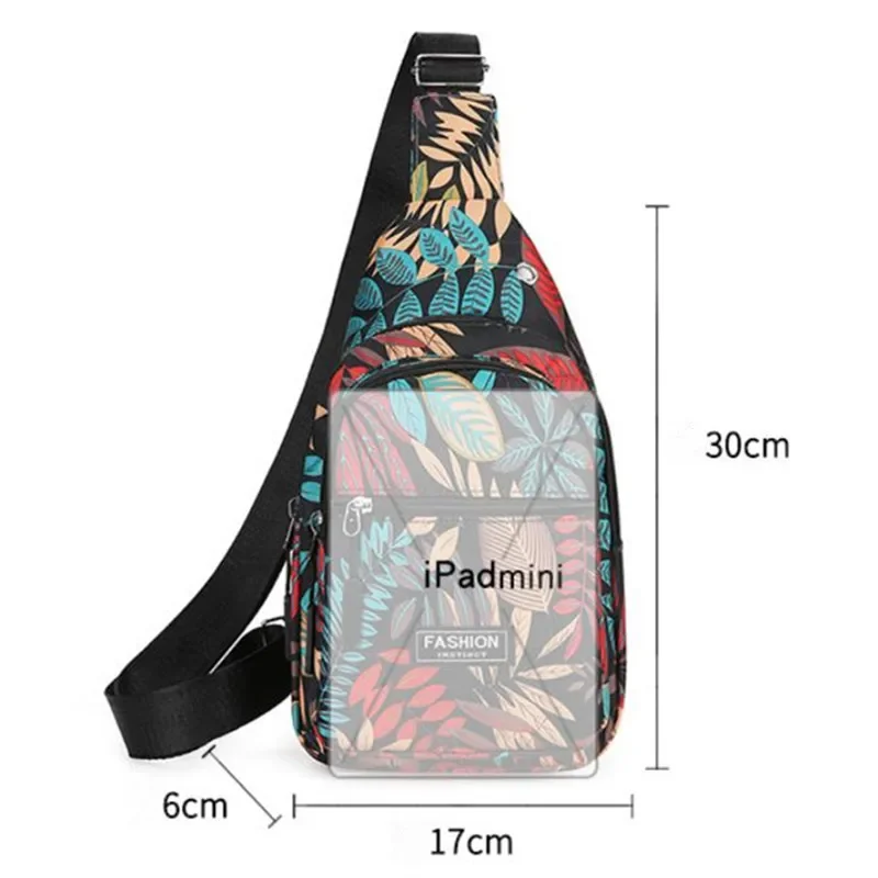 Colorful Leaf Printed Sling Crossbody Bag, Multilayer Women Chest Bag, Stylish Nylon Shoulder Bag with Adjustable Shoulder Strap