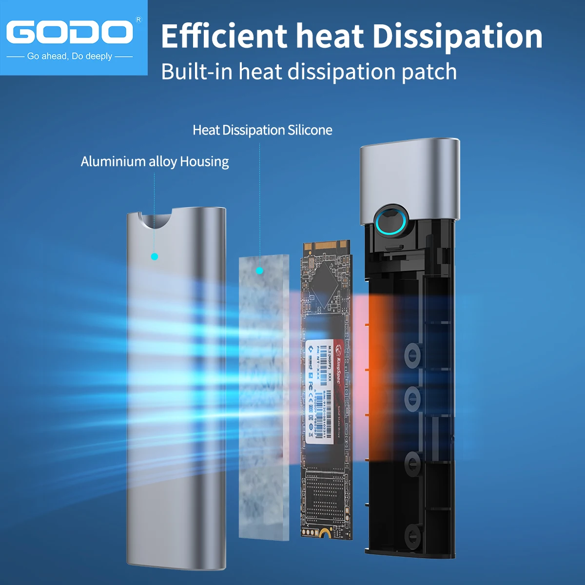 GODO M2 SSD 케이스 M.2 NVMe SSD 외장 어댑터 10Gbps USB 3.2 Gen2 USB C 외장형 케이스 M.2 NVME