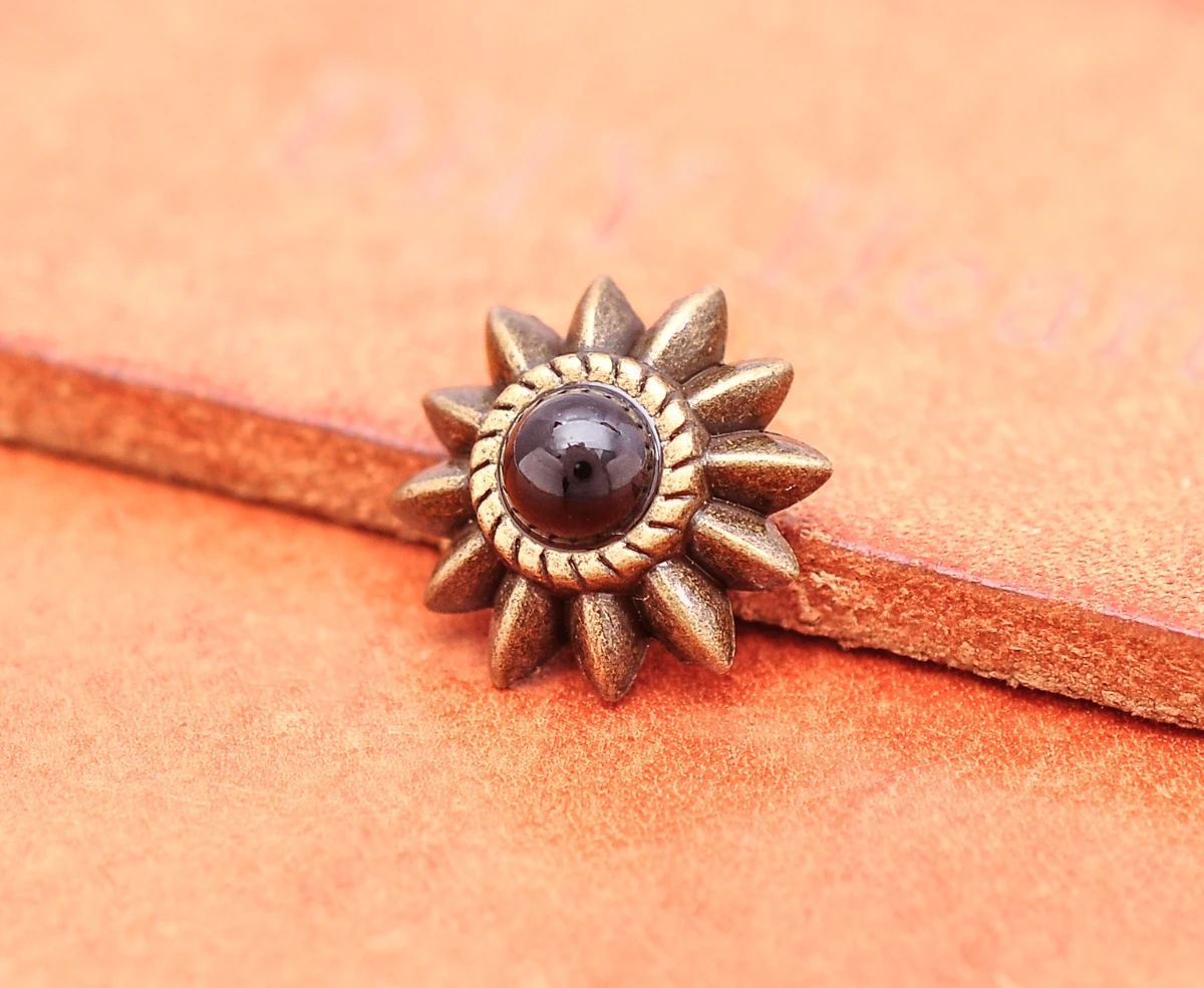 20 stücke 13mm Messing westlichen ethnischen Blumen stern schwarz türkis Conchos Spikes Niet Nieten für Leder Handwerk Gürtel Ledertasche Dekor – Detail 18