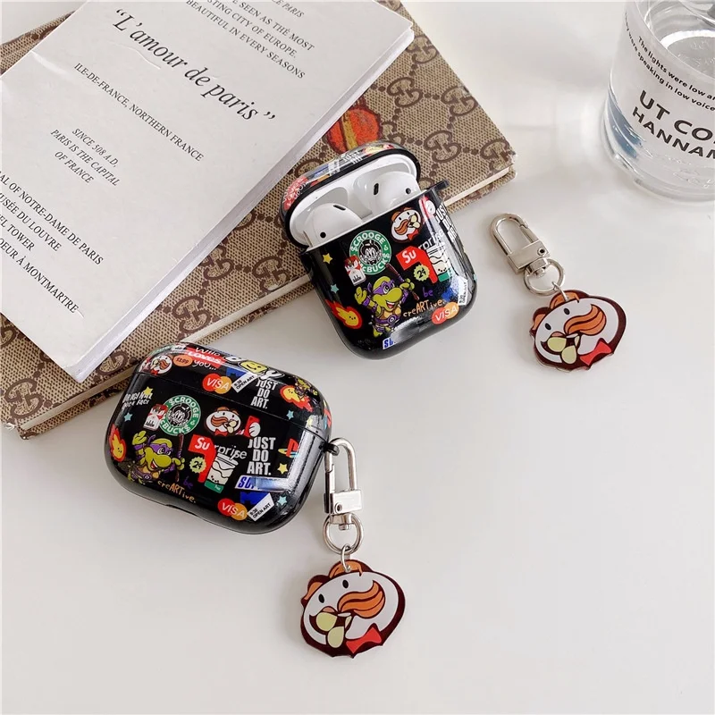 2021 New Airpods 3 Generation Cartoon Tide Brand Label Earphone Case For Apple Airpods 1 2 Pro With Keychain Earphone Shell