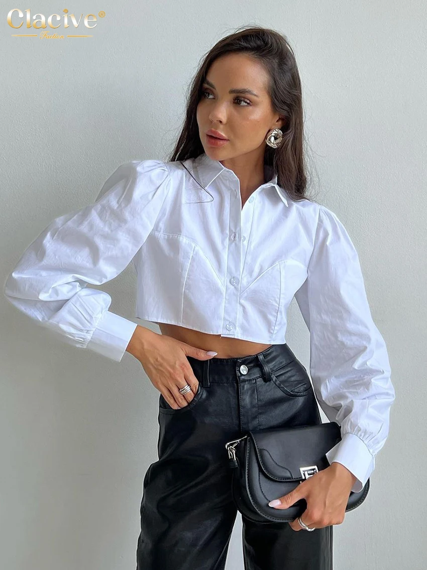 ClacMarkets Chemisier Slim a Manches sulfpour Femme Streetwear a Revers Chemise Courte Blanche Y Femme Mode Automne 2022 AliExpress