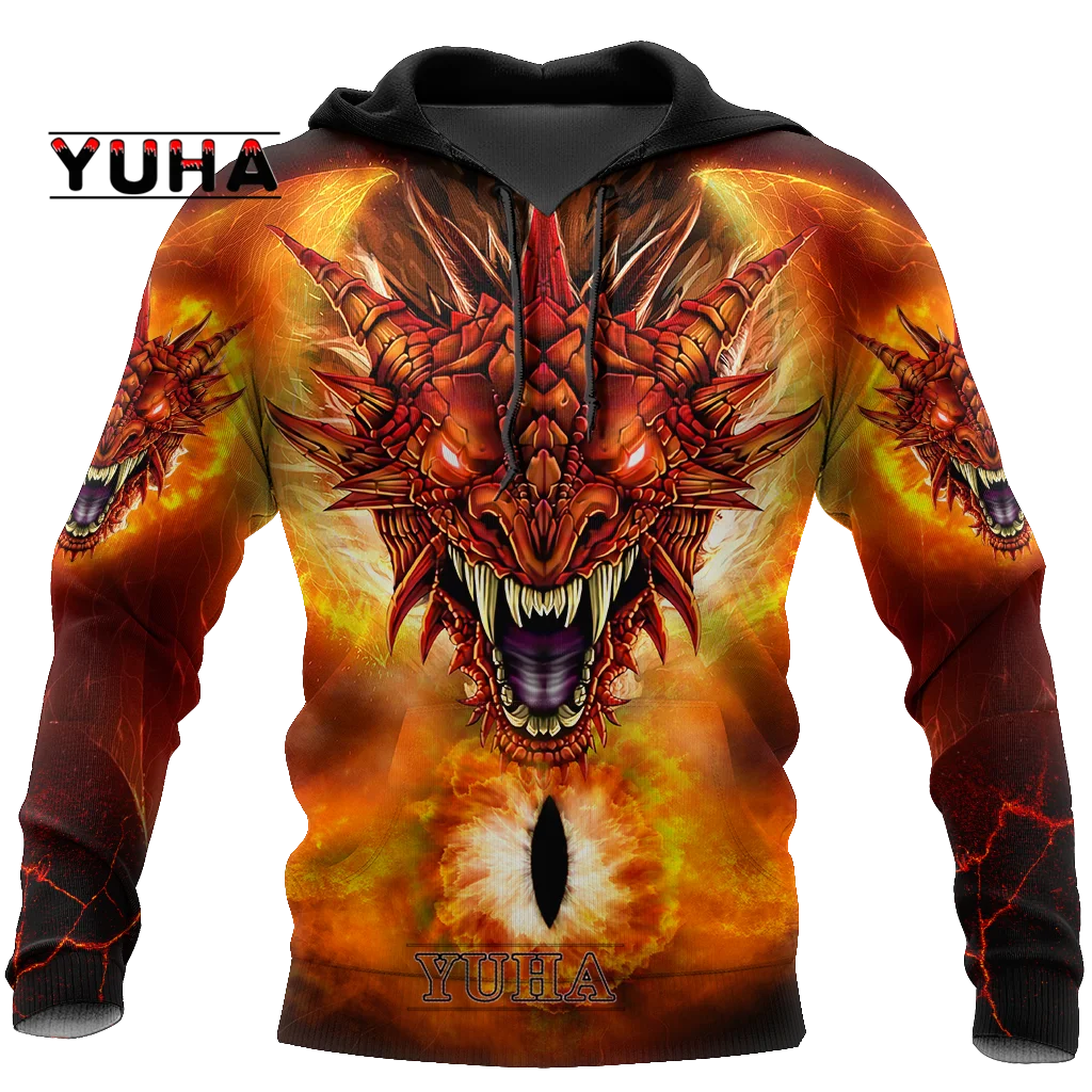 

New Red 3D Printed Fiery Dragon Fashion Hot Men/Women Hoodies With Hat Sweatshirt Pullover Streetwear Hooded Jacket Tops