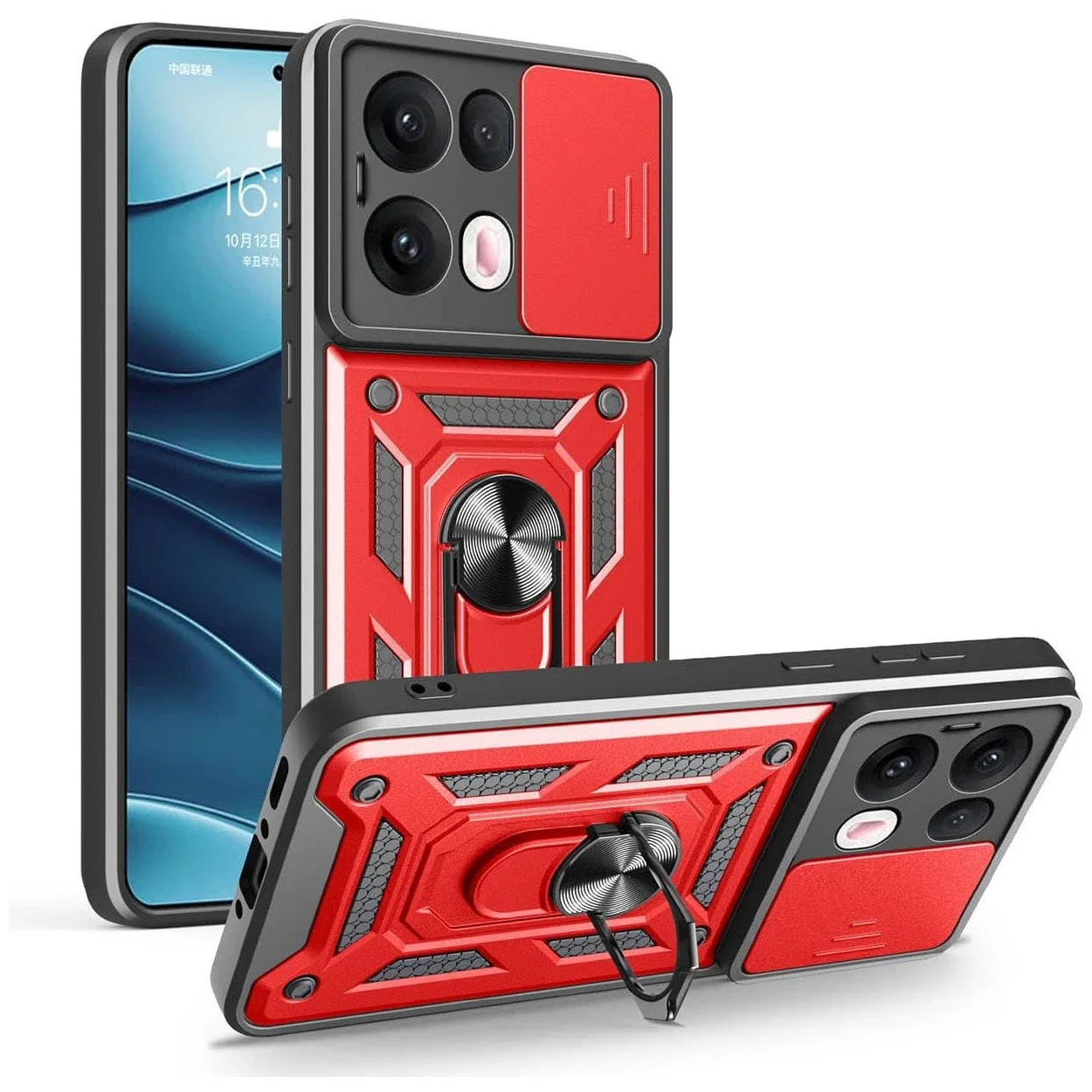 Shockproof Armor Case with Slide Camera Protection and Ring Holder