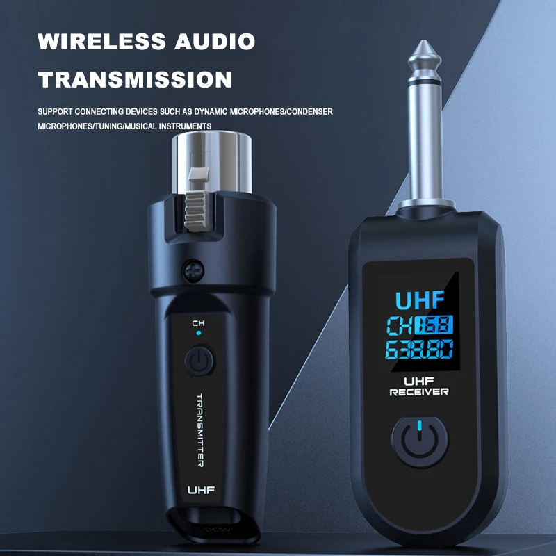 UHF XLR Adapter System Wireless Microphone Transmitter Receiver System for Dynamic Microphone Guitar Audio Mixer PA System
