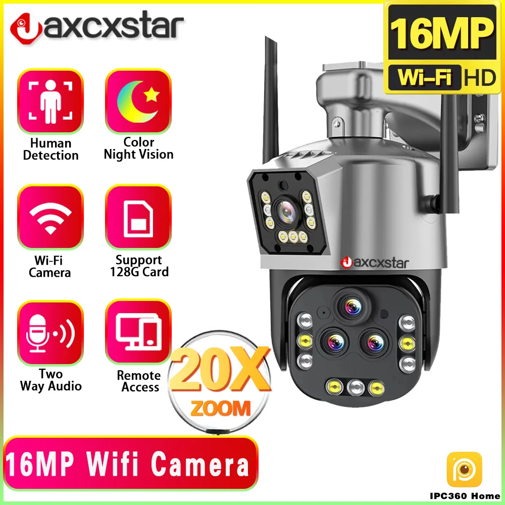 

Ultra 16MP 8K WIFI PTZ IP Camera Surveillance Security Four Lens Camera 20X Zoom AI Auto Tracking Video CCTV Outdoor WIFI Camera