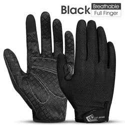 Summer Full Finger Cycling Gloves with Touch Screen and Non-Slip Silicone Palm - M (Black)