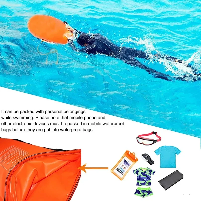 20L Inflatable Open PVC Swimming Buoy Tow Float Dry Bag Double AirBag With  Waterproof Phoone Dry Bag Water Sport Safety Bag