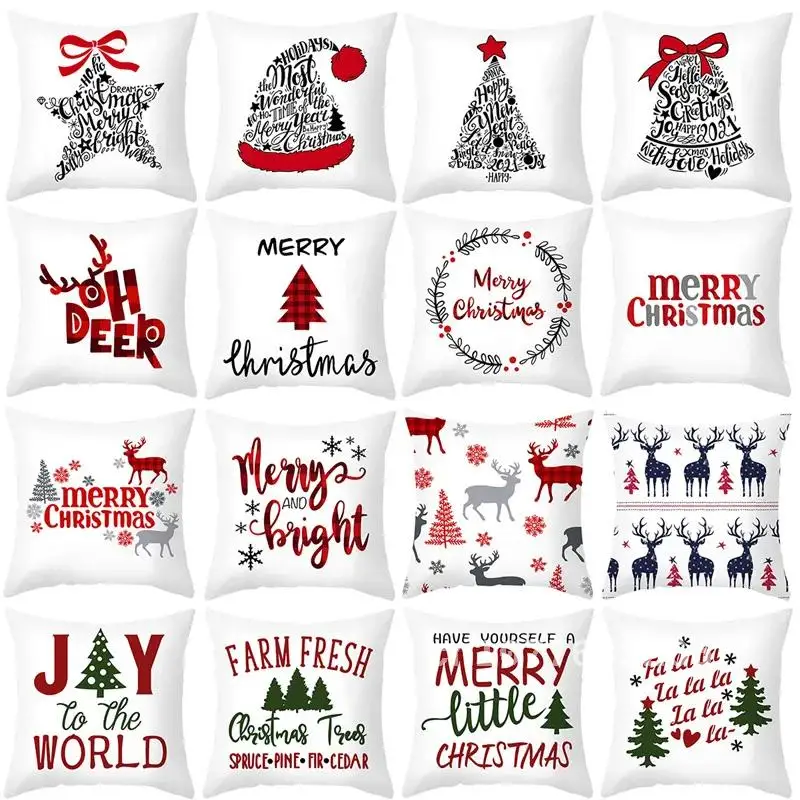 

2021 Merry Christmas Decorations for Home - Noel Navidad Xmas Ornaments: Christmas Pillowcase Cushion Cover, Happy New Year 2021