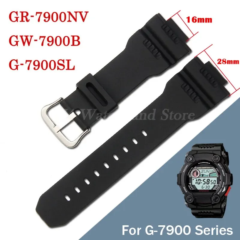 Силиконовый ремешок для часов G-7900SL GW-7900B, резиновый ремешок G7900, сменный водонепроницаемый резиновый браслет 16*28 мм Силиконовый ремешок для часов G-7900SL GW-7900B, резиновый ремешок G7900, сменный водонепроницаемый резиновый браслет 16*28 мм