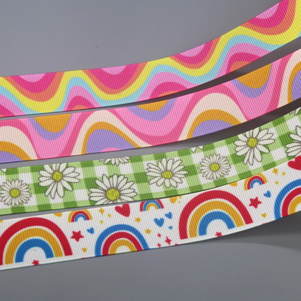 

DHK 50yards Chrysanthemum Rainbow Printed Grosgrain Ribbon Accessories Material Headwear Decoration DIY Sewing Craft S2223