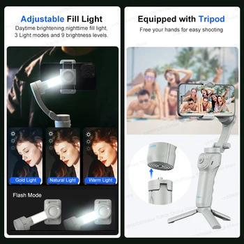 TOKQI M01 3-Axis Anti-Shake Handheld Gimbal Phone Stabilizer Foldable Holder Selfie Tripod with Fill Light for iPhone Smartphone 3