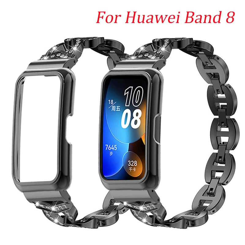 

Strap Case Protector for Huawei Band 8 Diamond Metal Watchband for huawei band 8 Wristband huaweiband 8 Protective Cover Shell