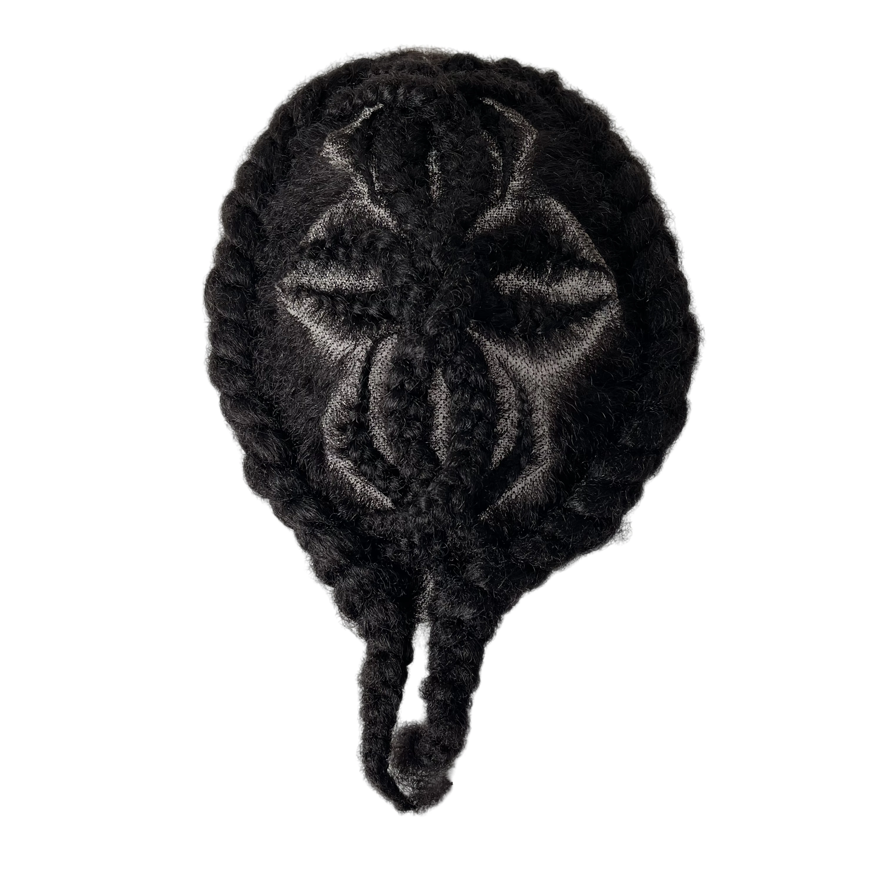 Brazilian Virgin Human Hair Replacement Color Black Afro Flower Cornrow Braids 8x10 Full Lace Toupee Male Unit for Black Men