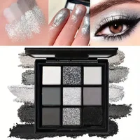 Palette de fards à paupières noirs fumés, lueur mate gris foncé 9 couleurs, parfaite pour le maquillage des yeux sur scène, fête et festival de musique 5