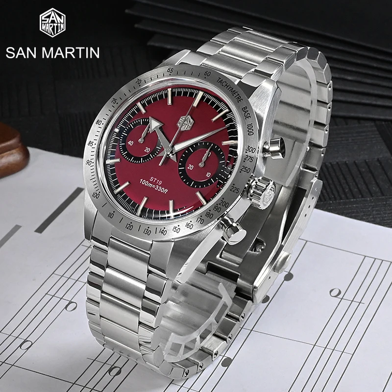 

San Martin Men Chronograph Watches Luxury SM57 Panda Manual Wind Mechanical Wristwatch Sapphire 100M Waterproof Luminous ST1901