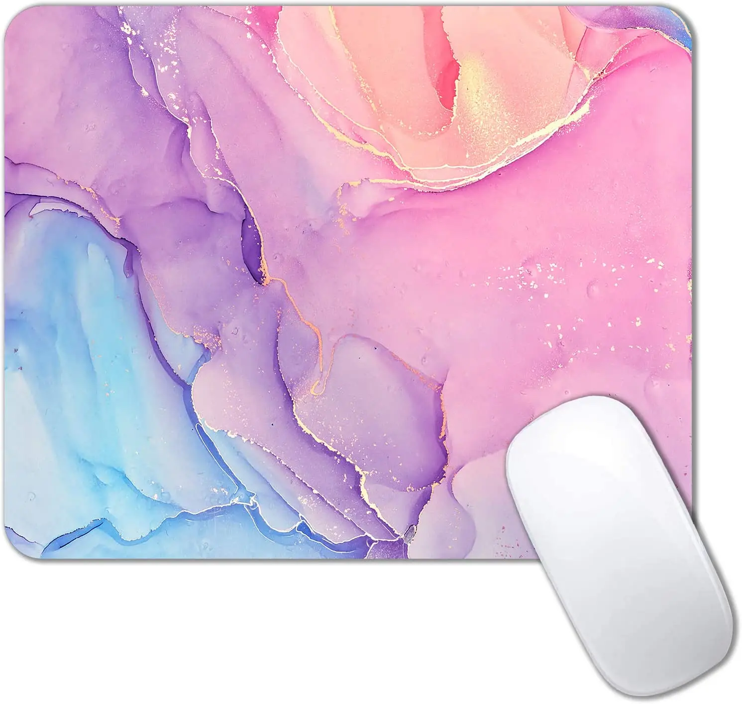 Pink and Purple Marble Mouse Pad Beautiful Rose Gold Marbling Ink Pattern Mousepad Non-Slip Rubber Base for Computer Laptop