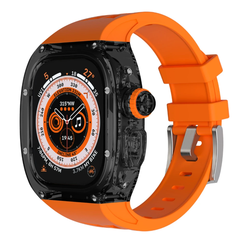 Silicone Strap For Apple Watch Ultra 2 49mm Rubber Band For iWatch Ultra Correa Watch Case Set DIY Modification Kit Bezel Sport