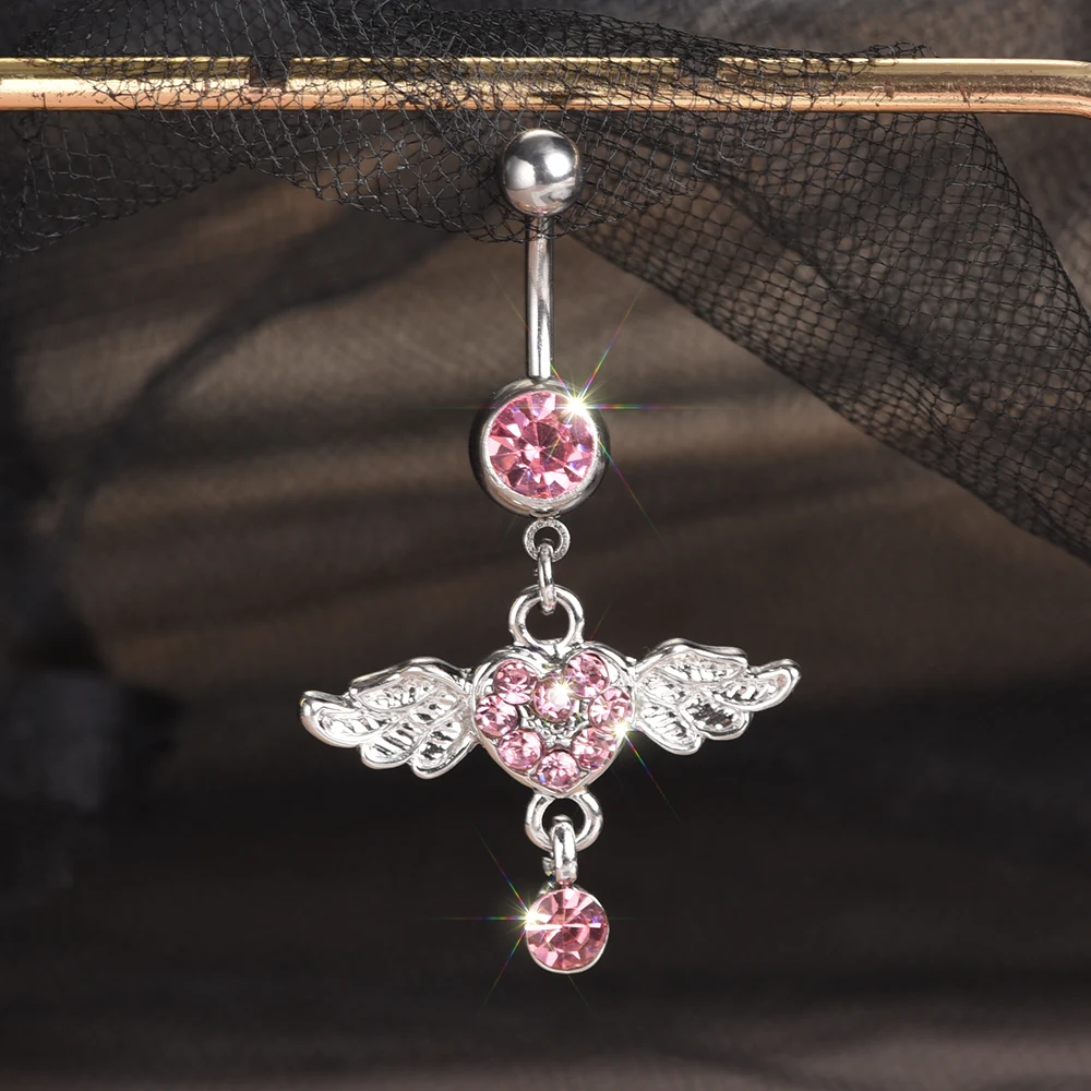 Steel Belly Button Rings Pink Crystal Piercing Navel Heart Style Navel Piercing Earring Belly Sexy Body Jewelry Ombligo