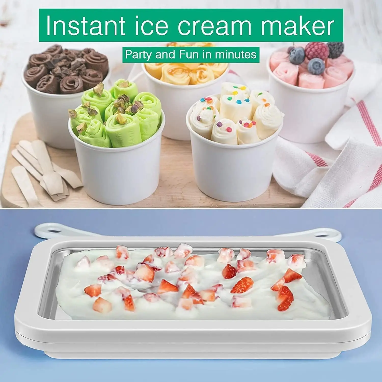 Food Grade Stainless Steel Cute Fried Yogurt Machine Fried Ice Tray With 2 Spatulas Rolled Ice Cream Maker