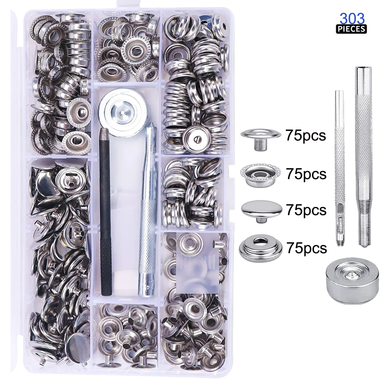 103pcs 1/2Inch Leather Snap Fasteners Kit Metal Button Snaps with Installation Tools for Tent Boat Canvas Leather Craft 