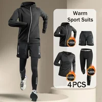 Korean Warm Sports Suit Men 2-4 PCS Running Set Jogging Basketball Underwear Tights Sportswear Gym Fitness Tracksuit Clothes 1