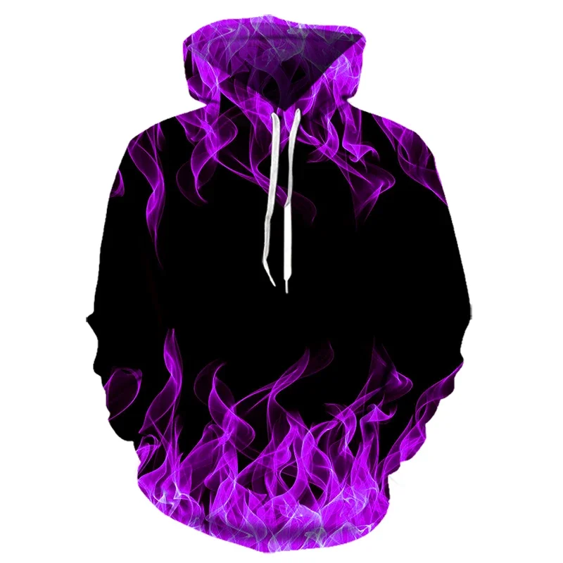 New Colorful Purple Flame Hoodie 3D Sweatshirt Men/women Hooded Autumn and Winter Funny Coat Mens Clothing Jacket Hoodies