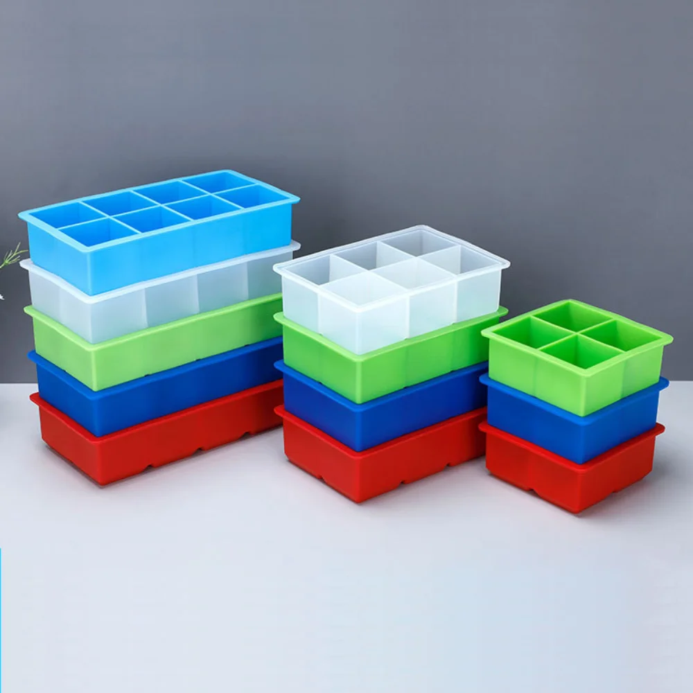 

4/6/8 Big Square Ice Cube Trays Reusable Ice Cube Silicone Mold BPA Free Ice Maker with Removable Lids