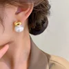 Boucles d'oreilles françaises élégantes en perles plates épissées, couleur or, pour bijoux de fête à la mode coréenne, accessoires doux pour femmes, nouvelle collection 2025