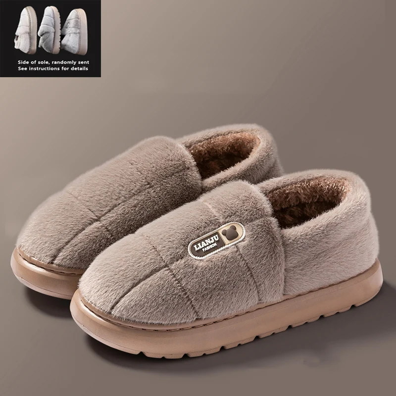 Men's slippers Winter Solid Color Wrap Heels Plush Slippers Non-slip Warm Women Men Home Casual Cotton Shoes Big Size 50 51