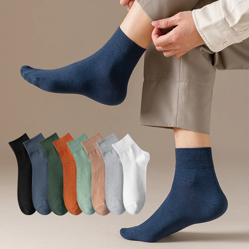 

Solid Color Unisex Mid Length Socks Fashion Comfortable All Seasons Classic Style Business Sock High-quality Men's Short Socks