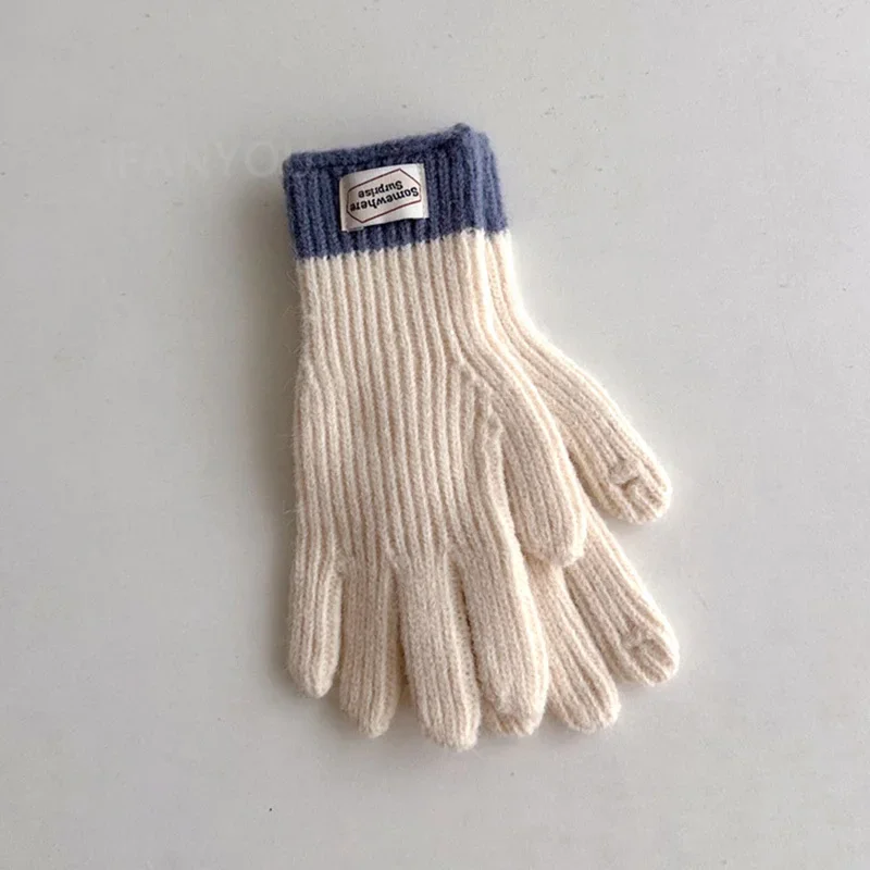 Winter Wool Kids Solid Gloves Thicken Children Baby Plush Furry Full Finger Knitted Mittens Autumn Outdoor Hand Warmer for 6-12Y 6