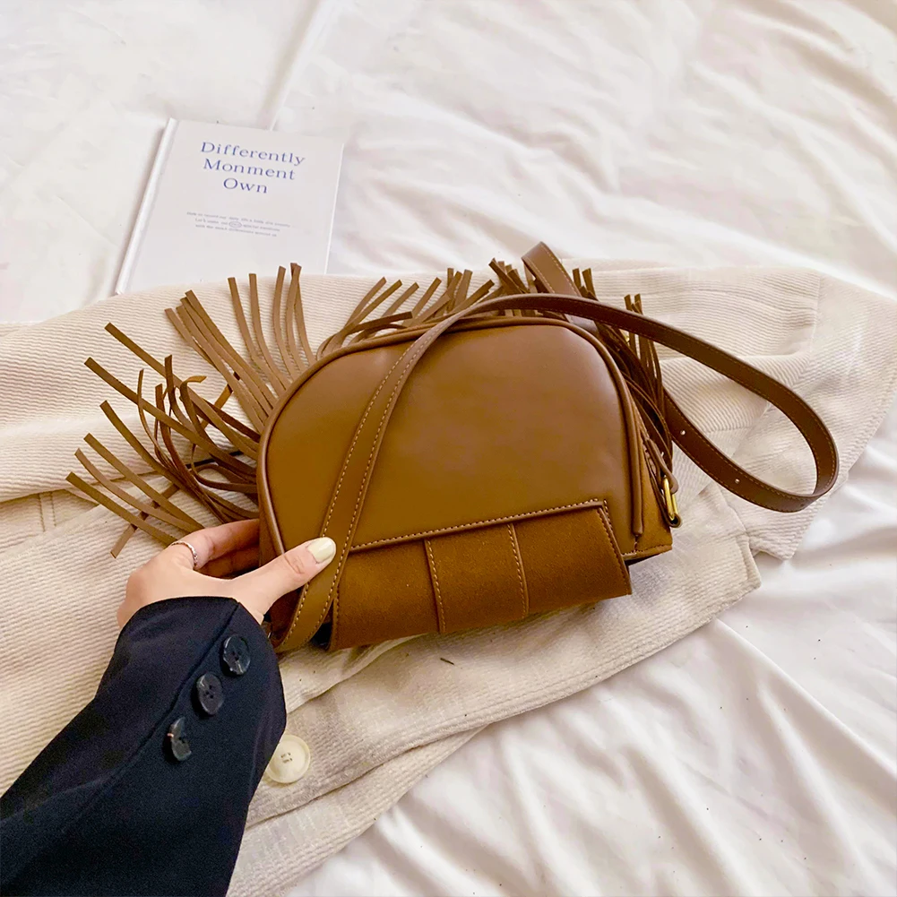 Suede Shoulder Bag Zipper Closure for Women