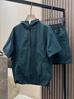 Summer Cargo Hooded Tracksuit Short Sleeve T-shirt Zipped and Shorts Outfits Quick Drying Solid Casual Outdoor Sport Clothes Set - Image 3