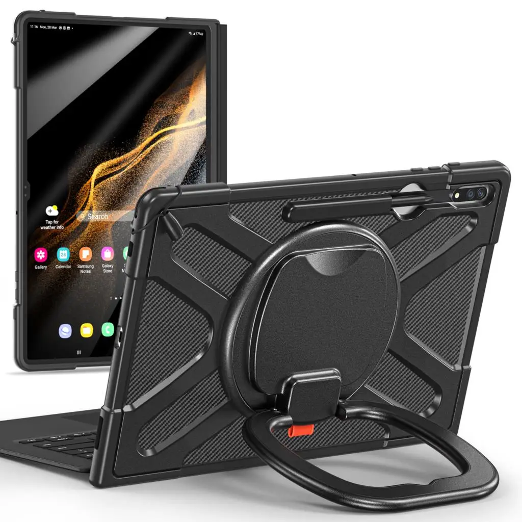 

Чехол для Samsung Galaxy Tab S9 Ultra x910 S8 Ultra X900 X906, 14,6 дюйма, поворотная ручка, ПК + ТПУ, ударопрочный чехол с подставкой