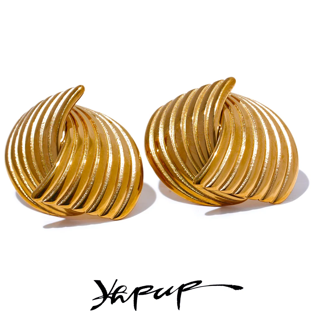 Yhpup Geometrische, ungewöhnliche Ohrstecker aus Edelstahl, verhindert Allergien, einfaches Metall, 18 Karat Gold, PVD-beschichtet, Schmuck, Bijoux-Geschenk