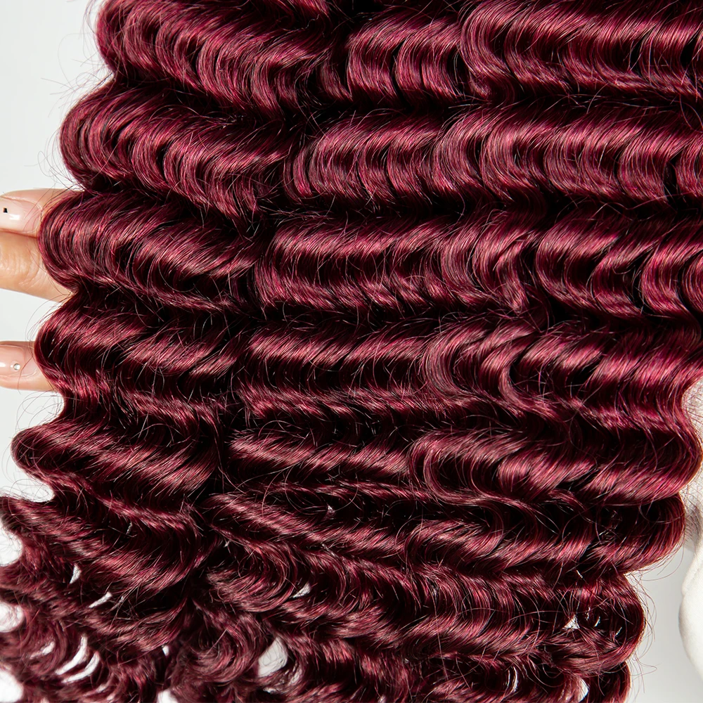 Estensione dei capelli umani bordeaux capelli sfusi umani vergini ricci profondi senza fasci di capelli di trama per la tessitura