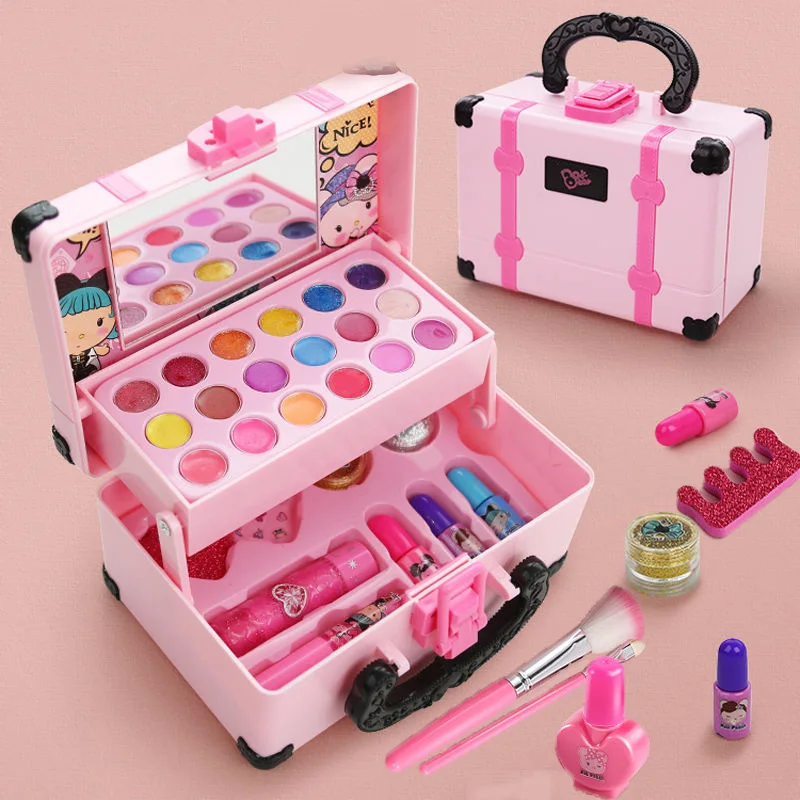 Makeup Toy Cosmetics Set Girls Pretend Play Make Up Toy Simulation Cosmetics Set Safety Nontoxic Lipstick Eyeshadow Play House Toys For Children Kids