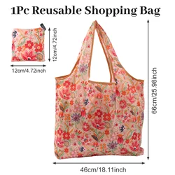 Eco - Friendly Foldable Red Floral Reusable Shopping Tote Bag - L (1pc)