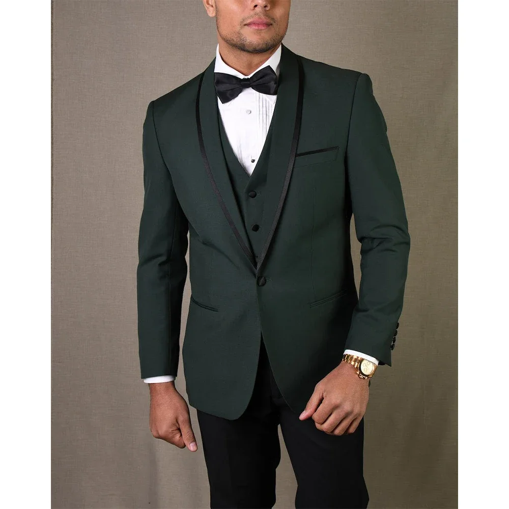 

Fashion Men Suit Blazer Elegant Blazer Shawl Lapel Single Breasted One Button Terno Buisiness Clothing 3 Piece Jacket Pants Vest
