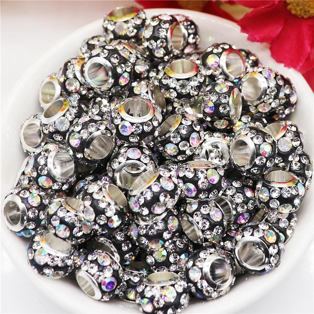 20Pcs Rhinestone European Beads Large Hole Crystal Charm Beads Rondelle  Spacer Beads for Necklace Earring DIY Bracelet Making