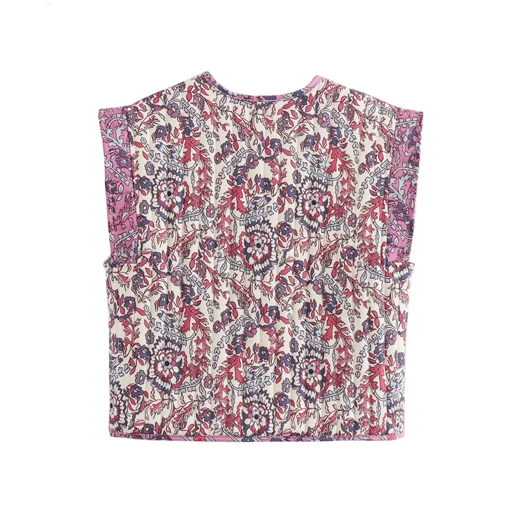 Aoaiiys Printed Vest for Women Tops Chic Sleeveless Autumn Winter Warm Quilted Cotton Vest New Fashion Causal Vintage WaistCoat 2