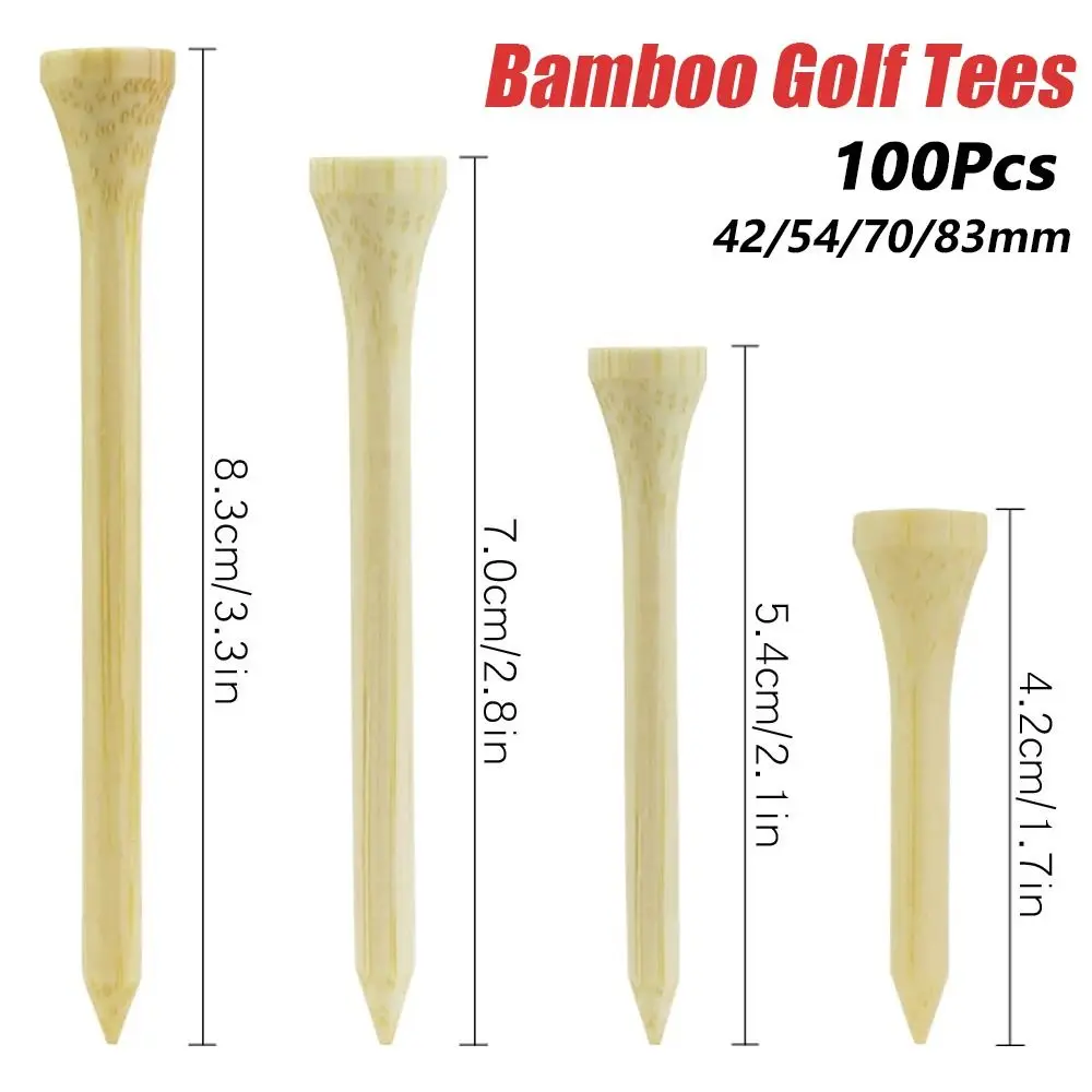 

100Pcs Bamboo Golf Pins Biodegradable Stronger Replaceable Golf Tees 42mm 54mm 70mm 83mm Less Friction Golf Ball Stands