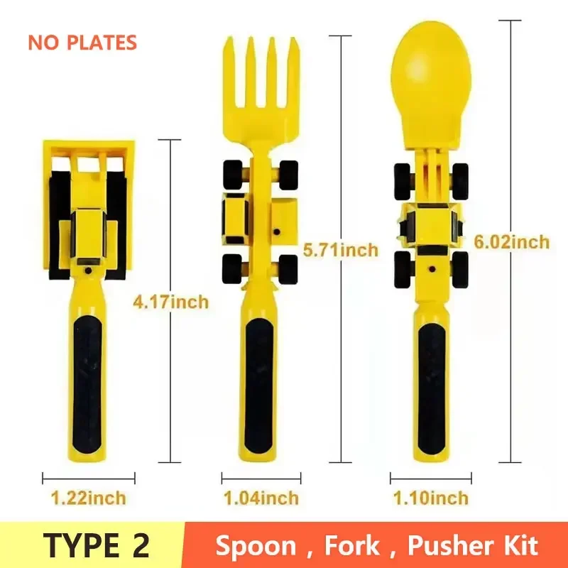 כלי שולחן לילדים לפסטיבל, מכונית, בולדוזר, חפירה, יערה, צלחת, מזלג, כף, סט כלי אוכל לילדים, גאדג'ט למטבח, חומר חופשי מ-BPA