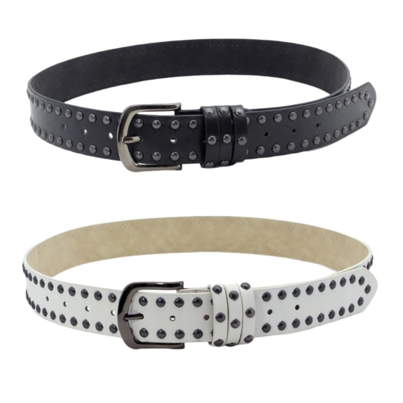 Metal Buckle Belts for Women Rivet Studded Jeans Belt Eye Catching Casual Waistband Fashion Hiphop Waiststrap Wide Belt