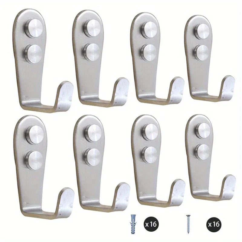 Double Hole Hook 8/4 PCS Heavy Duty Stainless Steel Wall Hook Waterproof Sticky Bathroom Hanging Towel Key Coat Bag